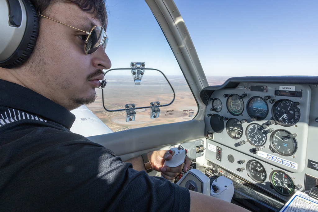 Flight instructor in airplane